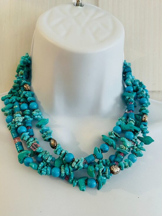 NWT Daniel Swarovski Atelier beautiful turquoise silver & crystal necklace